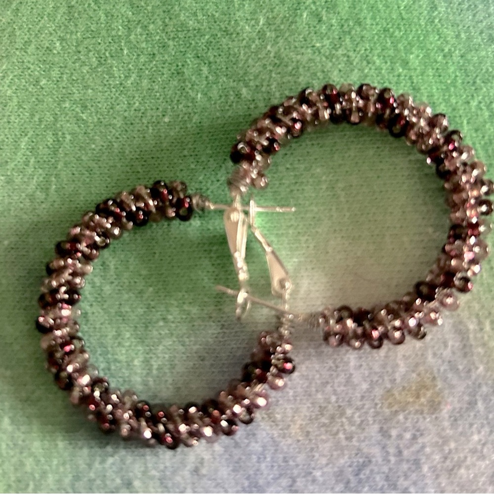 Hand-Beaded Purple Passion 1” Hoop Earrings NWOT